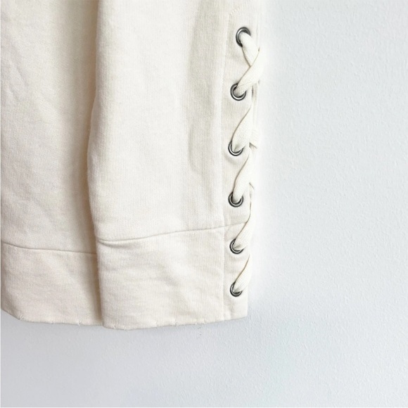 Joe's Collection Women's Sweater Distressed Hem Lace Up Sleeves Beige Size Large - Picture 2 of 9